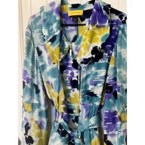 St. John Baltic Midnight Blue Zipper Blouse with belt L